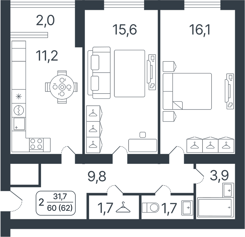 ЖК Звёздный Секция 3 Квартира 222